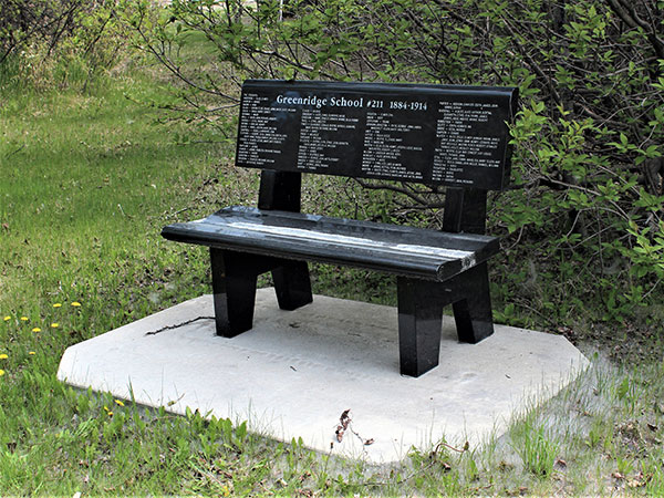 Greenridge School commemorative bench with a list of students from 1884 to 1914