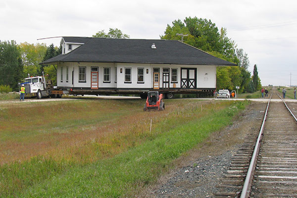 Former Canadian National Railway station from Emerson being moved to the museum 