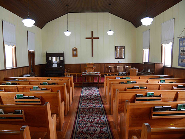 Interior of the former Grosse Isle United Church at the museum