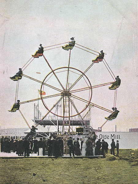 Postcard view of Ferris wheel at Happyland