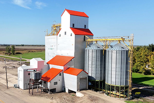 Aerial view of the former Agricore grain elevator at Hartney