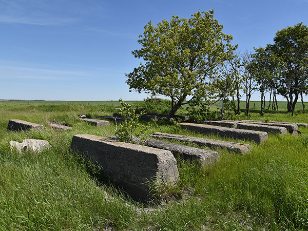 Concrete foundation for the former McCabe grain elevator at Hayfield