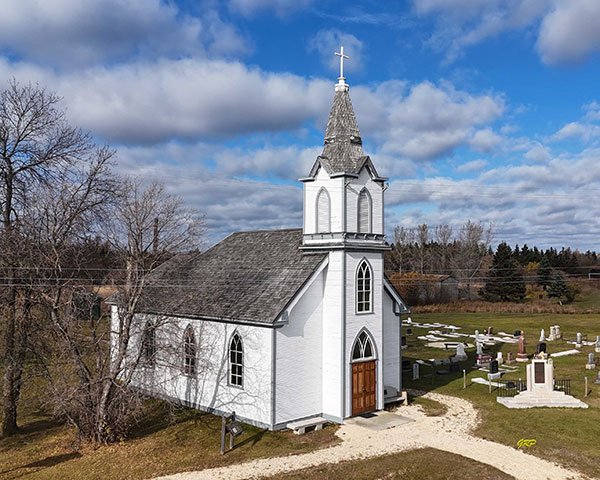 Aerial view of Hecla Island Lutheran Church