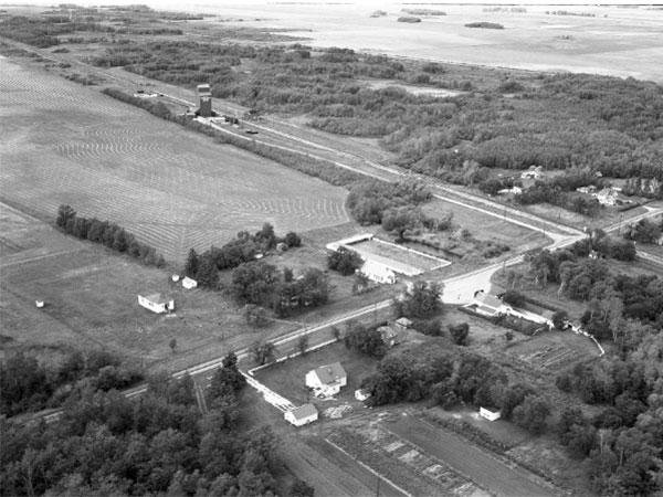 Aerial view of Helston with elevator in background
