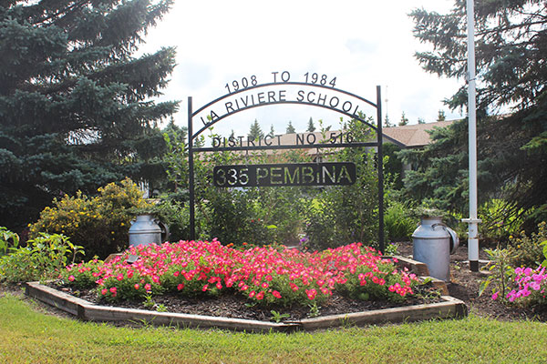 La Riviere School commemorative sign