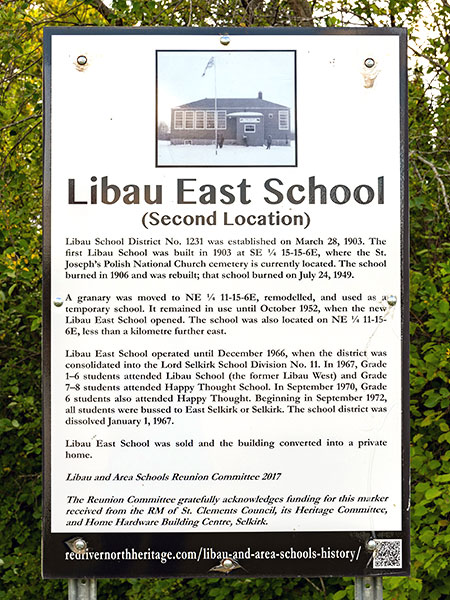 Libau East School commemorative sign