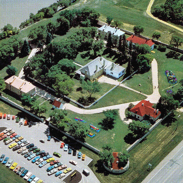 Postcard aerial view of Lower Fort Garry