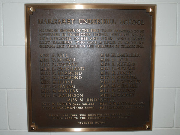 Margaret Underhill School commemorative plaque