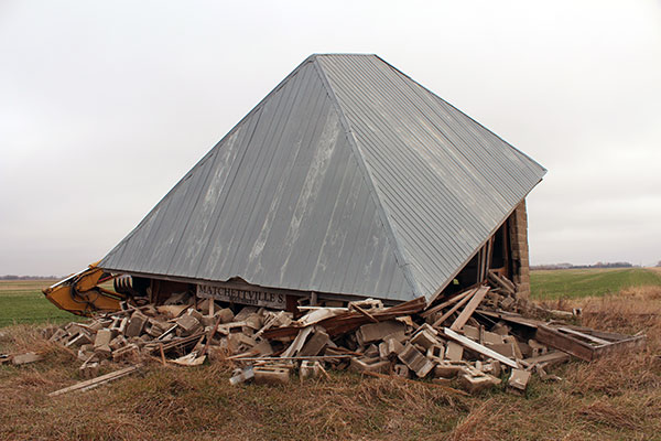 The former Matchettville School building undergoing demolition