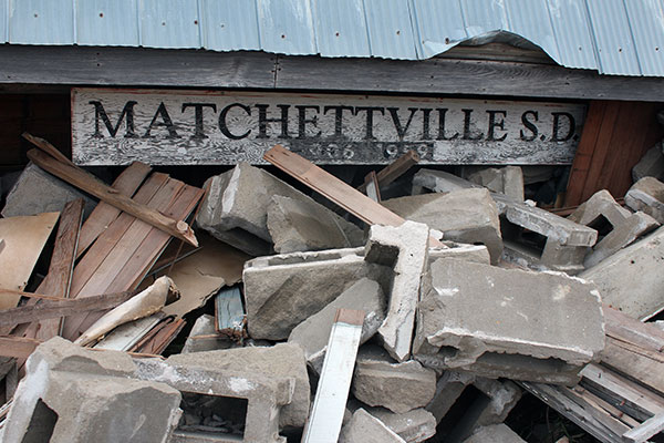 Closeup of concrete blocks from the Matchettville School building