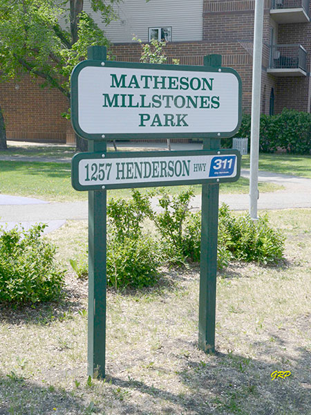 Matheson Millstones Park sign