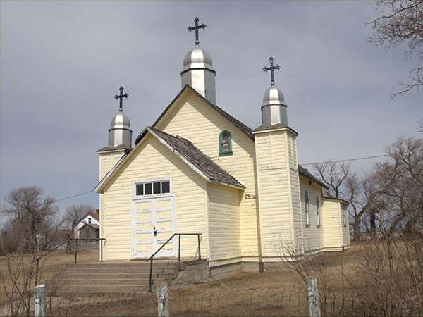 The former Ukrainian Catholic Church of the Sacred Heart at Menzie