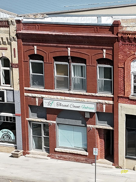 Aerial view of the former Merchants Bank Building at Souris