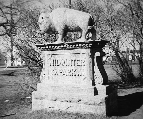 Bison monument in Midwinter Park