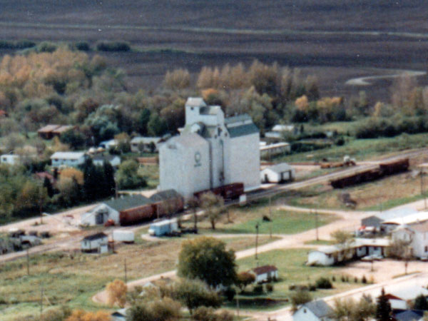 Aerial view of former Manitoba Pool grain elevator at Minitonas
