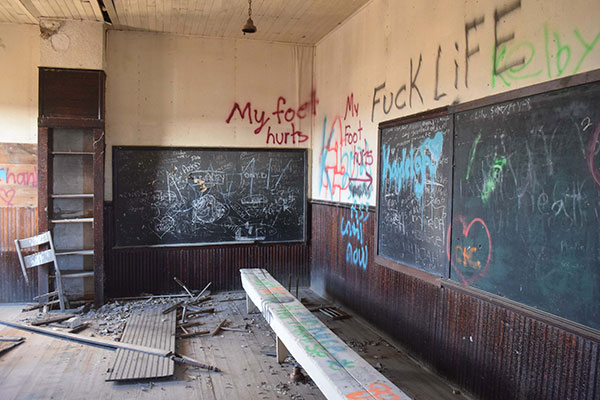 Vandalized interior of Mowbray School