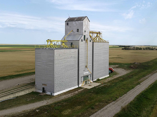 Aerial view of the former Manitoba Pool grain elevator at Nesbitt