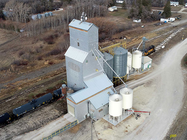 Aerial view of the former Agricore grain elevator at Netley Siding