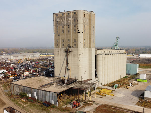 Aerial view of the former Parrish & Heimbecker grain elevator