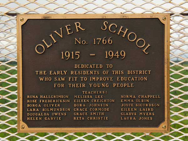Closeup of the Oliver School plaque