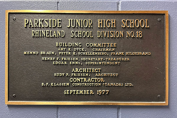 Parkside Junior High School commemorative plaque