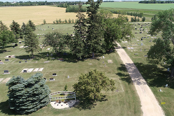 Aerial view of the Plum Coulee Cemetery