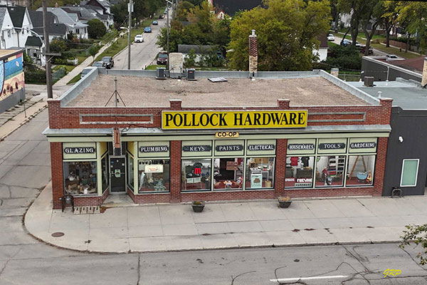 Aerial view of Pollock Hardware Building