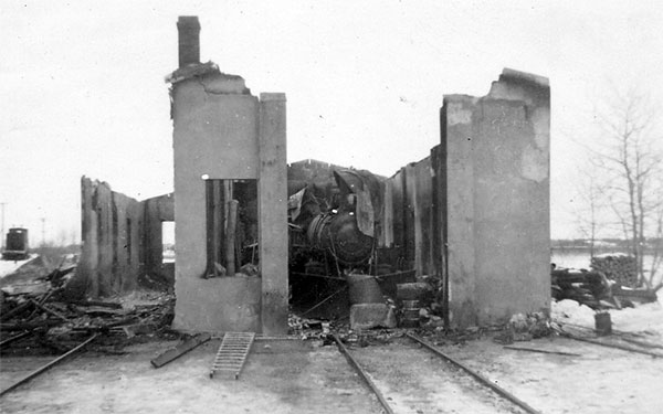 Steam Locomotive No. 3 after a fire at Pointe du Bois