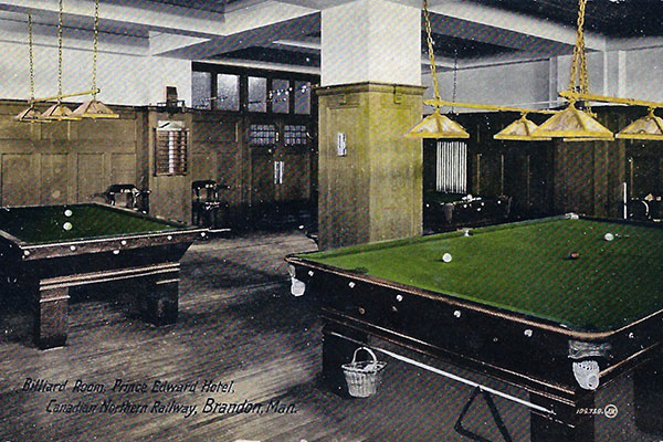 Postcard view of the billiard room in the Prince Edward Hotel