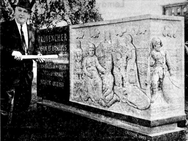 Sculptor Hubert Garnier with the Provencher monument