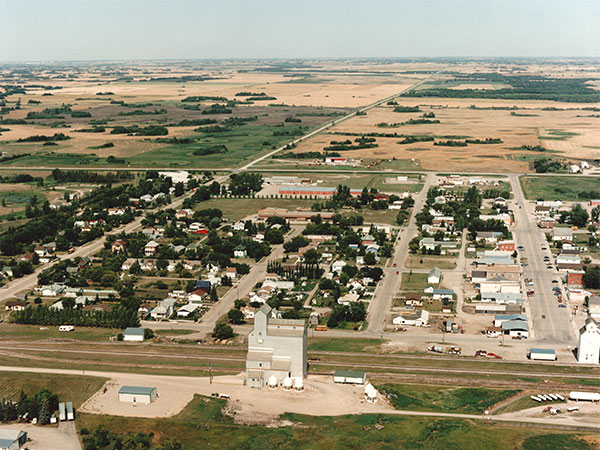 Aerial view of Manitoba Pool grain elevator at Reston