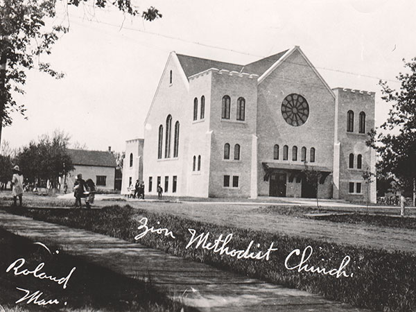 Postcard view of the former Zion Methodist Church at Roland