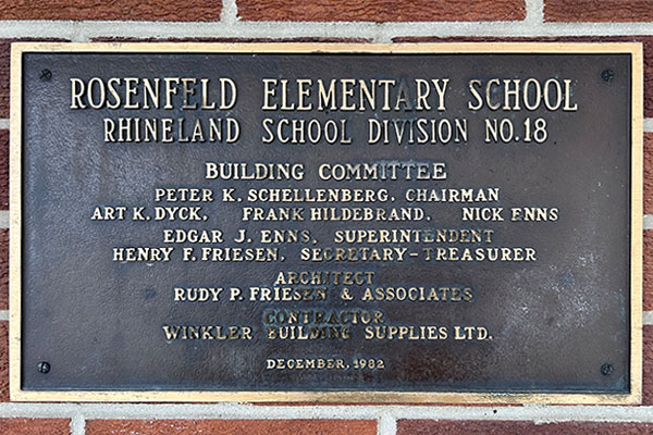 Rosenfeld School commemorative plaque