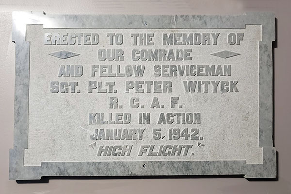 Second World War commemorative plaque in the Salvation Army church at Brandon