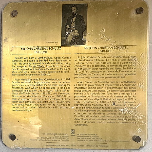 Schultz commemorative plaque on the Norquay Community Centre