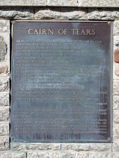 “Cairn of Tears” plaque
