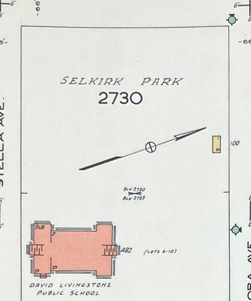 Fire insurance map showing Selkirk Park and David Livingstone School