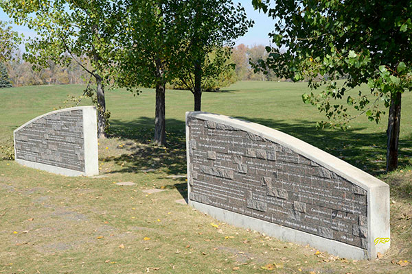 Stone walls at the Carol Shields Memorial Labyrinth