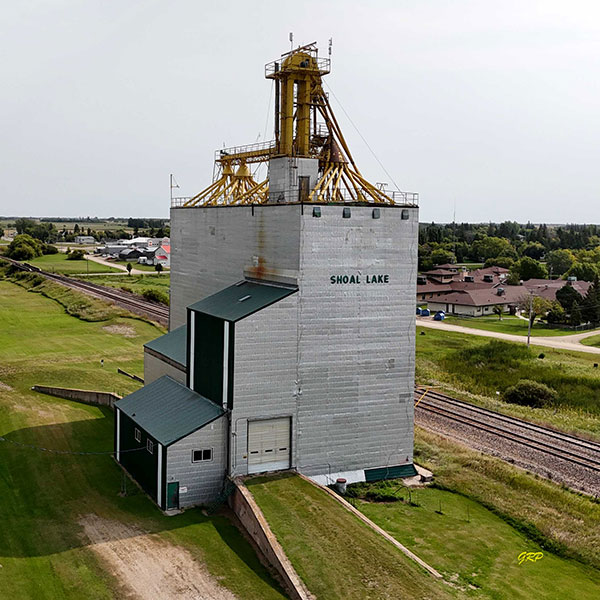 Aerial view of the Former Manitoba Pool grain elevator at Shoal Lake