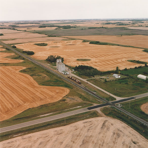 Aerial view of the Manitoba Pool grain elevator at Smart Siding