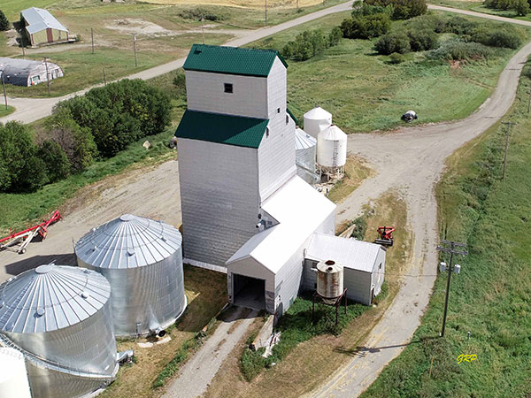 Aerial view of the former Manitoba Pool grain elevator at Snowflake