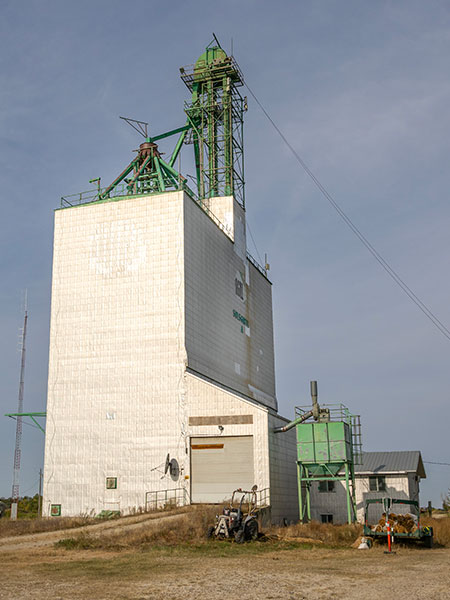 Aerial view of the former Manitoba Pool grain elevator at Solsgirth