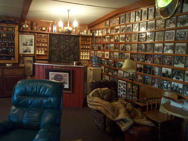 The interior walls of Sports Afield Lodge are covered in photos of its many famous visitors
