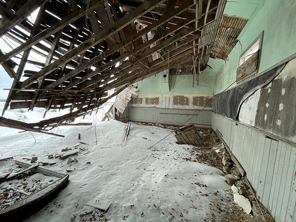 Interior of the former Spruce Bluff School building