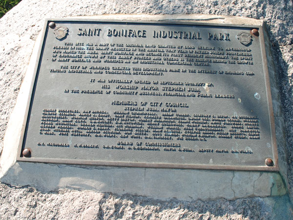 Commemorative monument in the St. Boniface Industrial Park