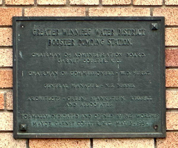 Booster Pumping Station commemorative plaque