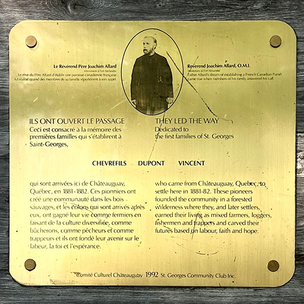 Closeup of St. Georges Pioneers Plaque
