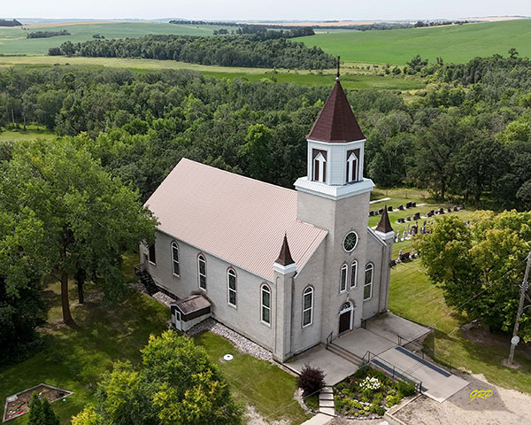 Aerial view of St. Gerard Roman Catholic Church and Cemetery