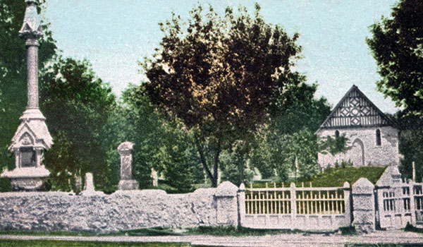 Postcard view of the third St. John’s Anglican Cathedral and Cemetery