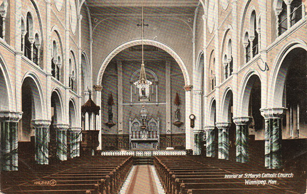 Postcard view of the interior of St. Mary’s Roman Catholic Church